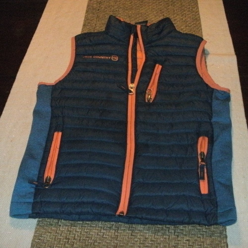 Free Country Zipper Front Puffer Vest Jacket Blue & Orange size S 7/8